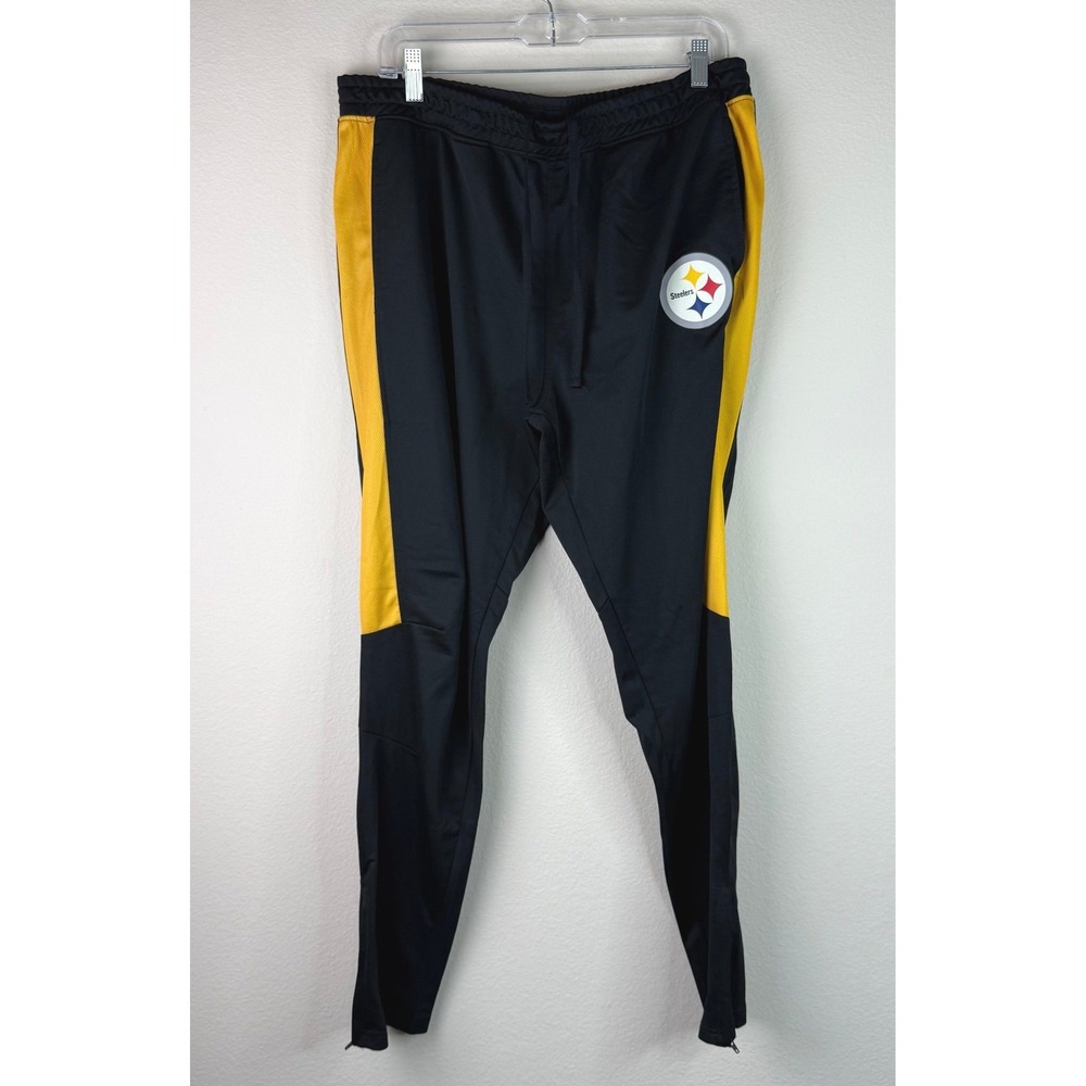 Zubaz NFL Men's Pittsburgh Steelers Track Pants Yellow Side Stripes Black 2XL